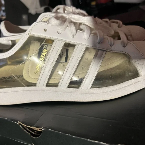 adidas gazelle silver green womens ADIDAS Size 9 White Black See-Through Acetate Ankle Sneakers – Sui Generis  Designer Consignment main image 0